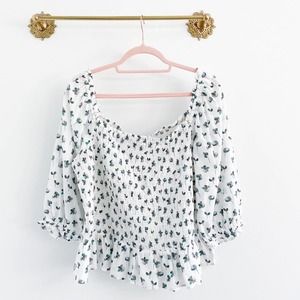 LOFT Plus Floral Cotton Peplum Smocked Top